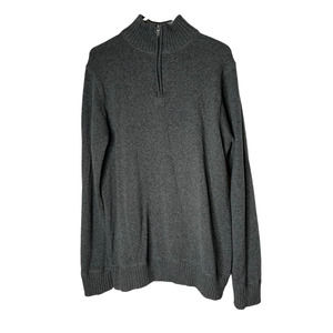 Eddie Bauer Men's Sweater in Gray Cotton with 1/4 Zipper Size Tall Large